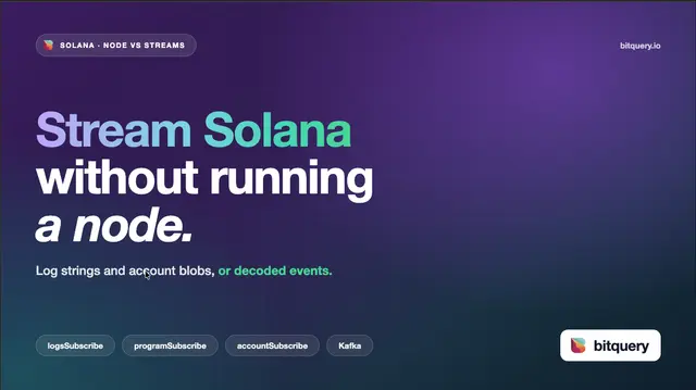Cover Image for Streaming Solana Data Without a Node - Agave logsSubscribe, programSubscribe and accountSubscribe vs Bitquery Kafka Streams